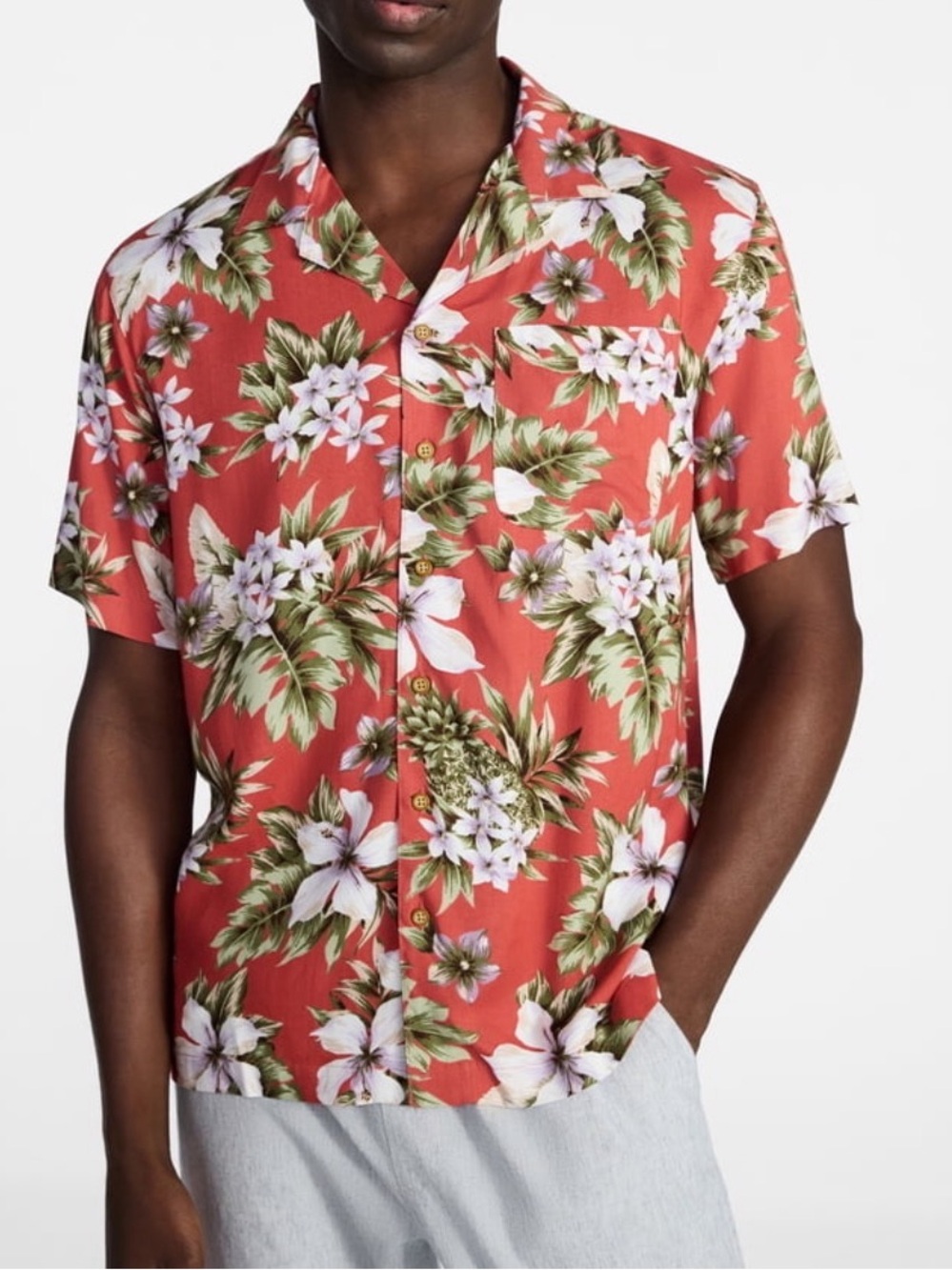 George Coral Tropical Short-Sleeve Button-Down Shirt